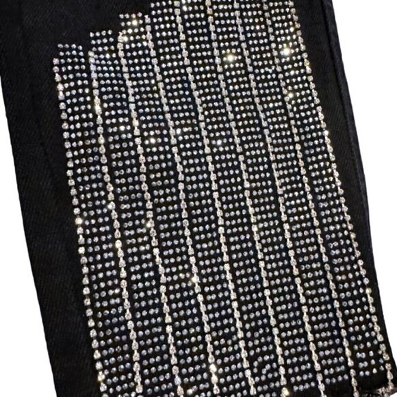 Akira NWT Black Wash Rhinestone Fringe Distressed High Rise Jeans Women’s Size 9 - Picture 4 of 8